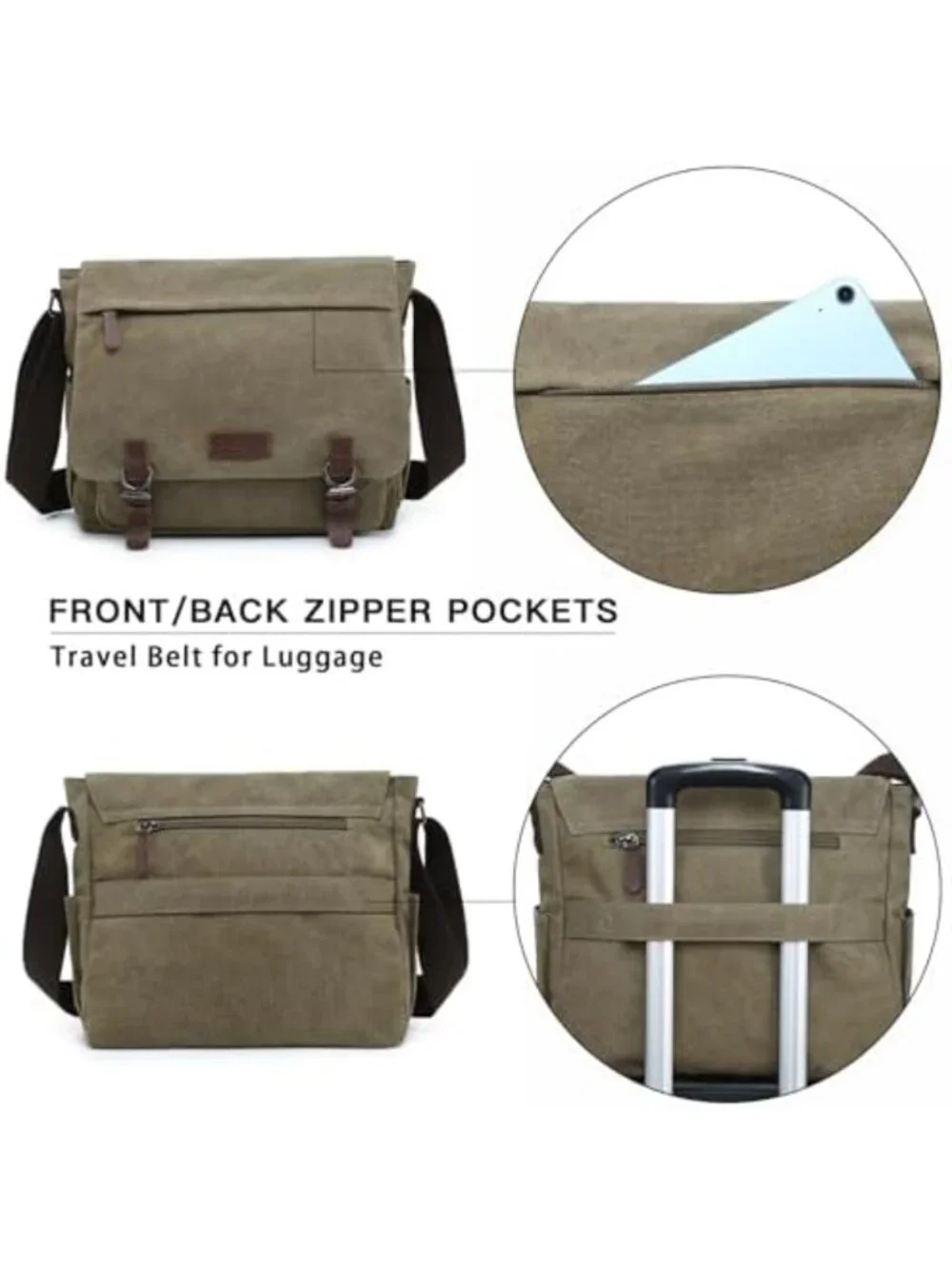 Large Vintage Canvas Crossbody Messenger Bag for 15